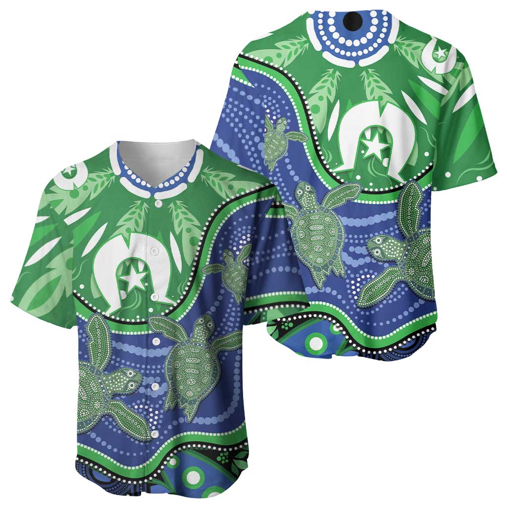 Torres Strait Islands Baseball Jersey Dhari Turtles Sea Animal Aboriginal Dot Art
