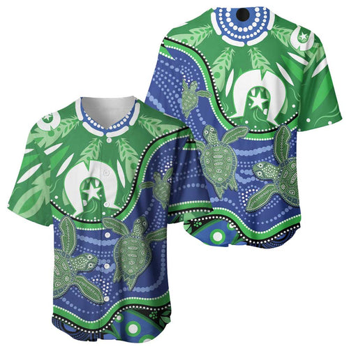 Torres Strait Islands Baseball Jersey Dhari Turtles Sea Animal Aboriginal Dot Art