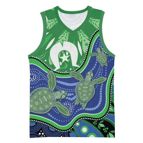 Torres Strait Islands Basketball Jersey Dhari Turtles Sea Animal Aboriginal Dot Art