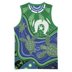 Torres Strait Islands Basketball Jersey Dhari Turtles Sea Animal Aboriginal Dot Art