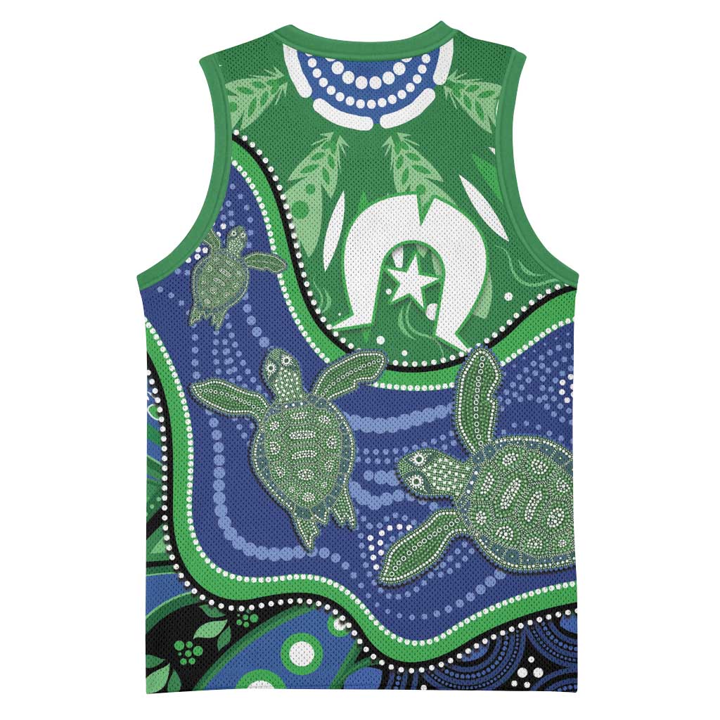 Torres Strait Islands Basketball Jersey Dhari Turtles Sea Animal Aboriginal Dot Art