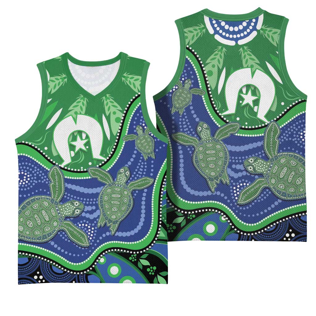 Torres Strait Islands Basketball Jersey Dhari Turtles Sea Animal Aboriginal Dot Art