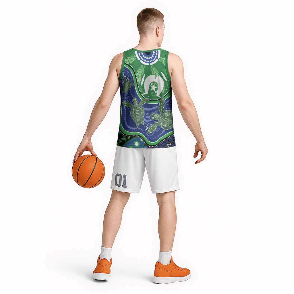 Torres Strait Islands Basketball Jersey Dhari Turtles Sea Animal Aboriginal Dot Art