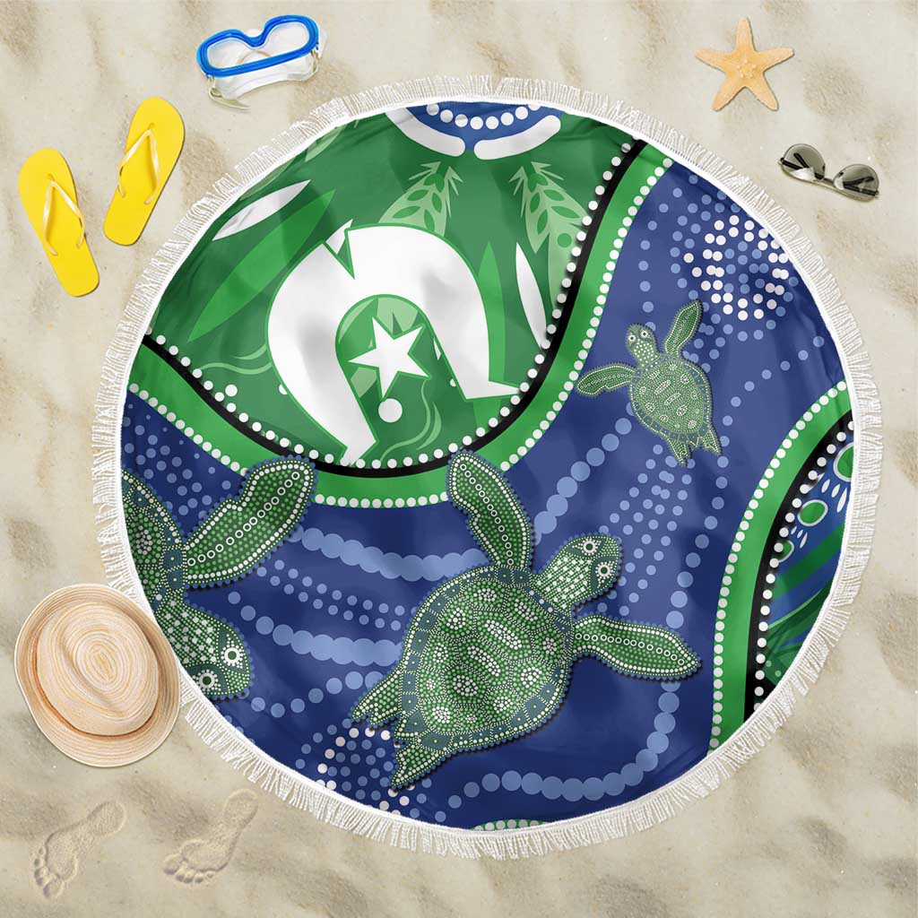 Torres Strait Islands Beach Blanket Dhari Turtles Sea Animal Aboriginal Dot Art