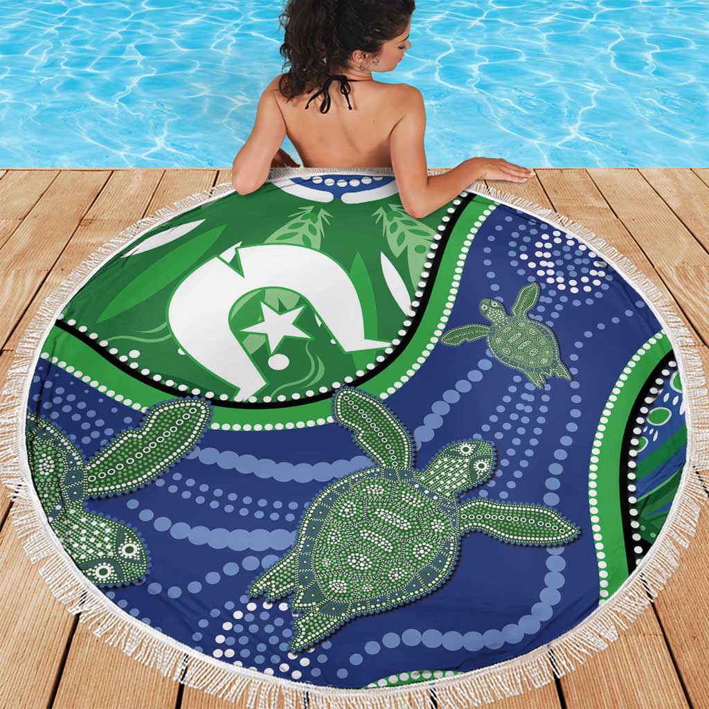 Torres Strait Islands Beach Blanket Dhari Turtles Sea Animal Aboriginal Dot Art