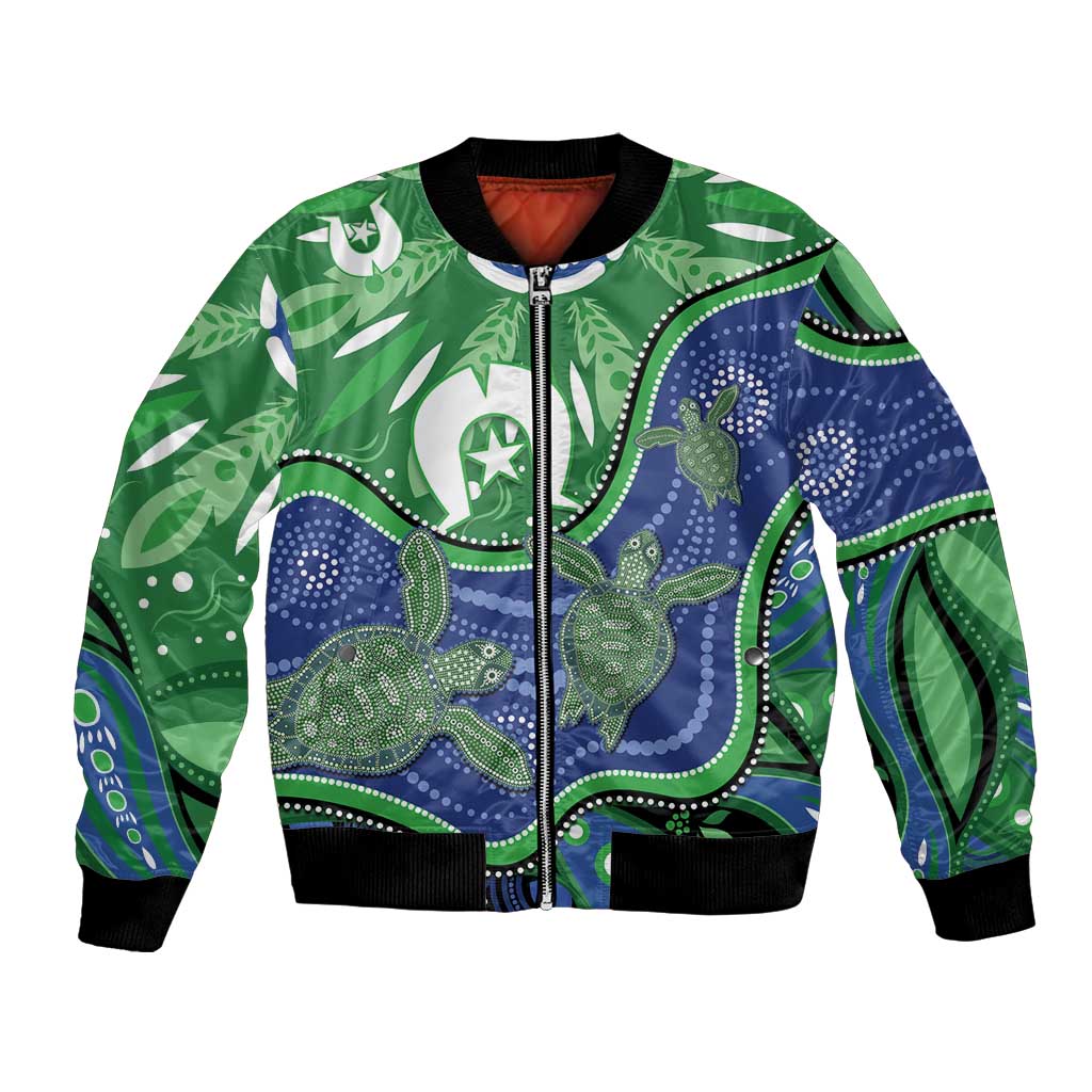 Torres Strait Islands Bomber Jacket Dhari Turtles Sea Animal Aboriginal Dot Art