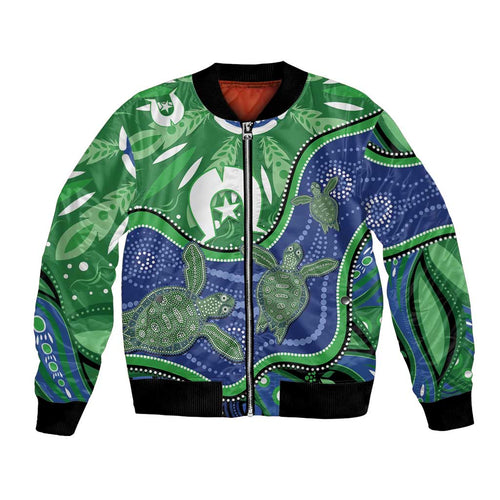 Torres Strait Islands Bomber Jacket Dhari Turtles Sea Animal Aboriginal Dot Art