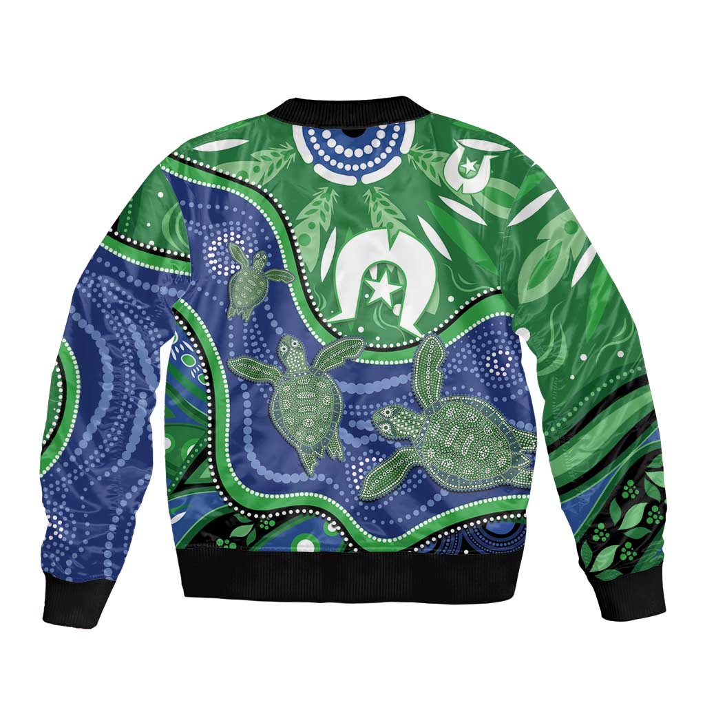 Torres Strait Islands Bomber Jacket Dhari Turtles Sea Animal Aboriginal Dot Art