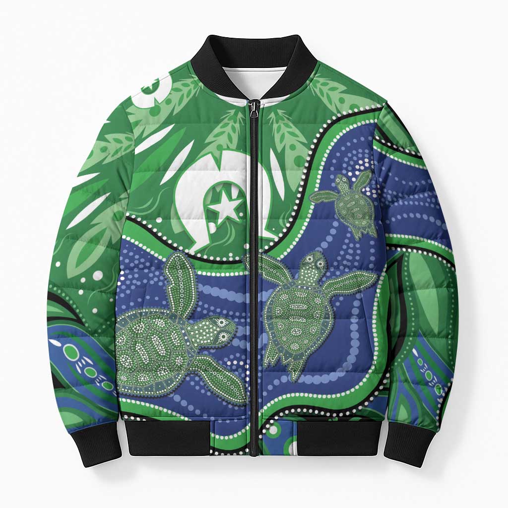 Torres Strait Islands Bomber Puffer Jacket Dhari Turtles Sea Animal Aboriginal Dot Art