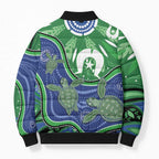 Torres Strait Islands Bomber Puffer Jacket Dhari Turtles Sea Animal Aboriginal Dot Art
