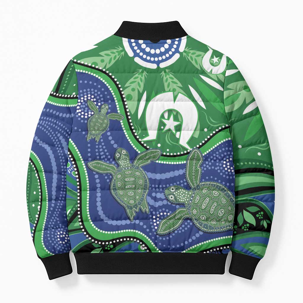 Torres Strait Islands Bomber Puffer Jacket Dhari Turtles Sea Animal Aboriginal Dot Art