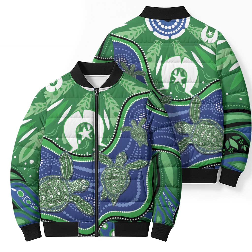 Torres Strait Islands Bomber Puffer Jacket Dhari Turtles Sea Animal Aboriginal Dot Art