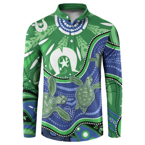 Torres Strait Islands Button Sweatshirt Dhari Turtles Sea Animal Aboriginal Dot Art