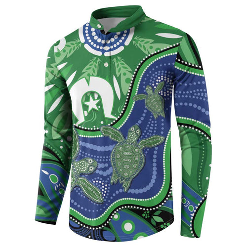 Torres Strait Islands Button Sweatshirt Dhari Turtles Sea Animal Aboriginal Dot Art