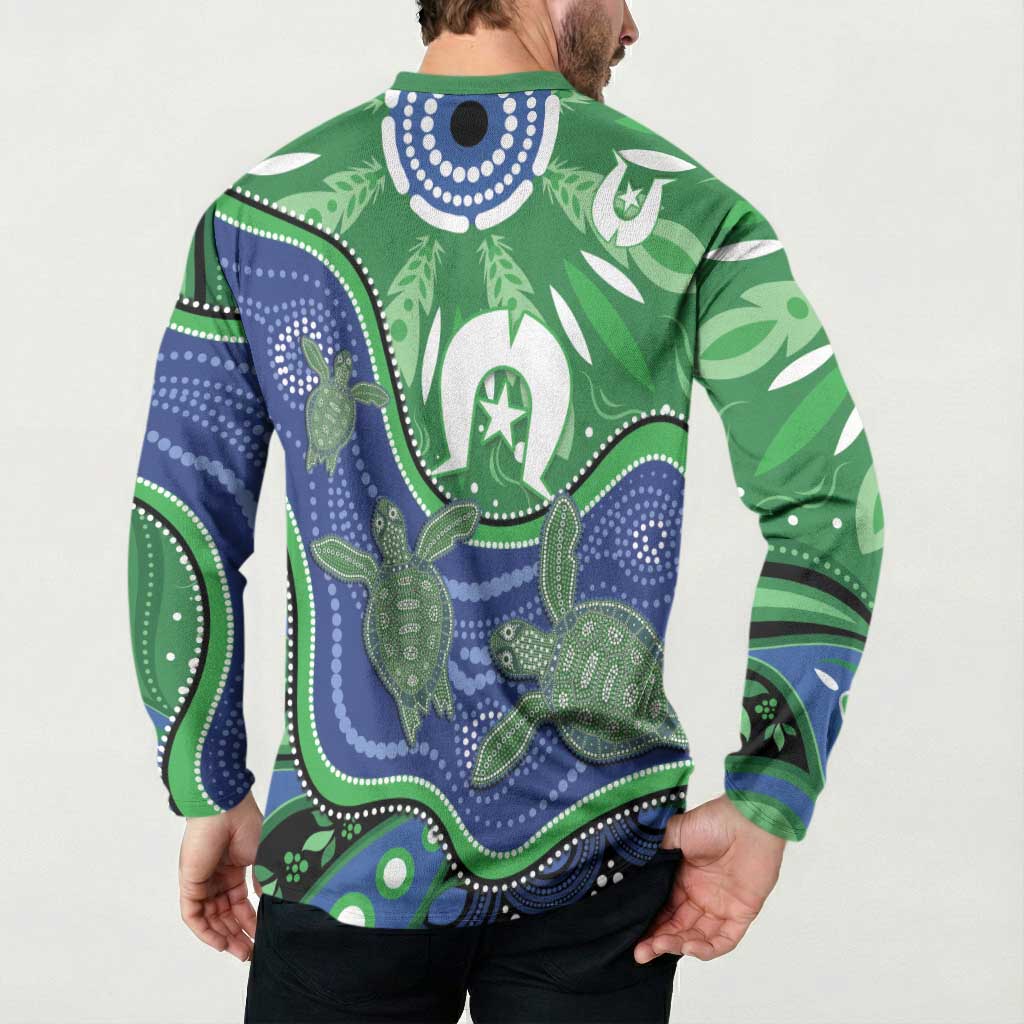 Torres Strait Islands Button Sweatshirt Dhari Turtles Sea Animal Aboriginal Dot Art