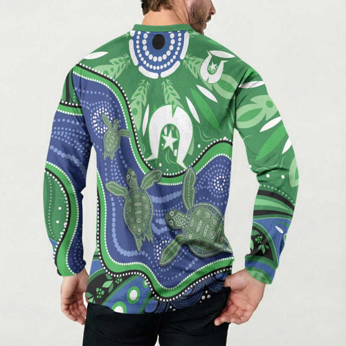 Torres Strait Islands Button Sweatshirt Dhari Turtles Sea Animal Aboriginal Dot Art