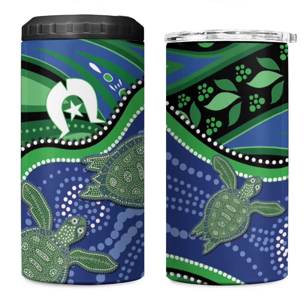 Torres Strait Islands 4 in 1 Can Cooler Tumbler Dhari Turtles Sea Animal Aboriginal Dot Art