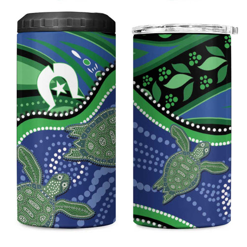 Torres Strait Islands 4 in 1 Can Cooler Tumbler Dhari Turtles Sea Animal Aboriginal Dot Art