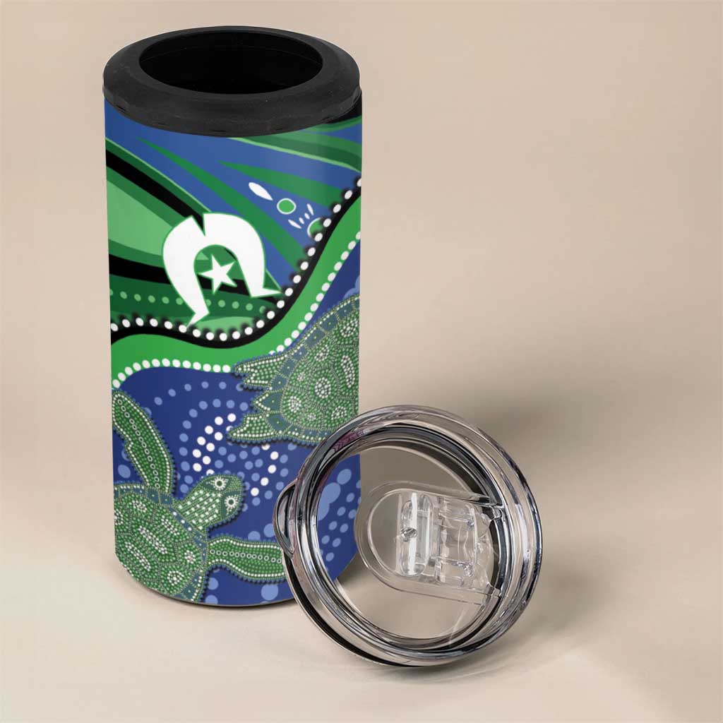 Torres Strait Islands 4 in 1 Can Cooler Tumbler Dhari Turtles Sea Animal Aboriginal Dot Art