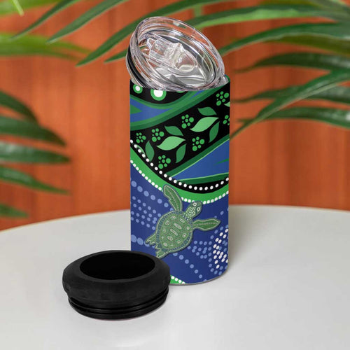 Torres Strait Islands 4 in 1 Can Cooler Tumbler Dhari Turtles Sea Animal Aboriginal Dot Art