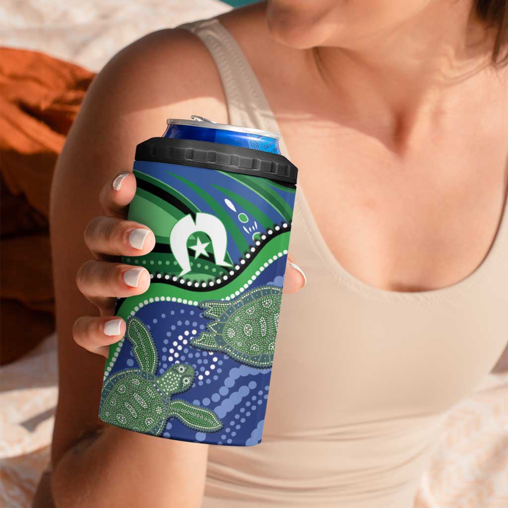 Torres Strait Islands 4 in 1 Can Cooler Tumbler Dhari Turtles Sea Animal Aboriginal Dot Art