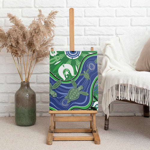 Torres Strait Islands Canvas Wall Art Dhari Turtles Sea Animal Aboriginal Dot Art