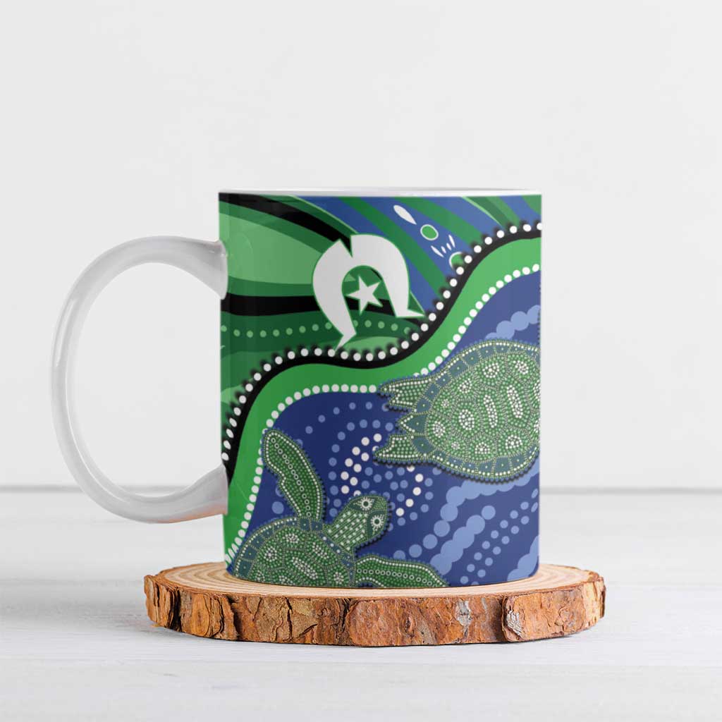 Torres Strait Islands Ceramic Mug Dhari Turtles Sea Animal Aboriginal Dot Art