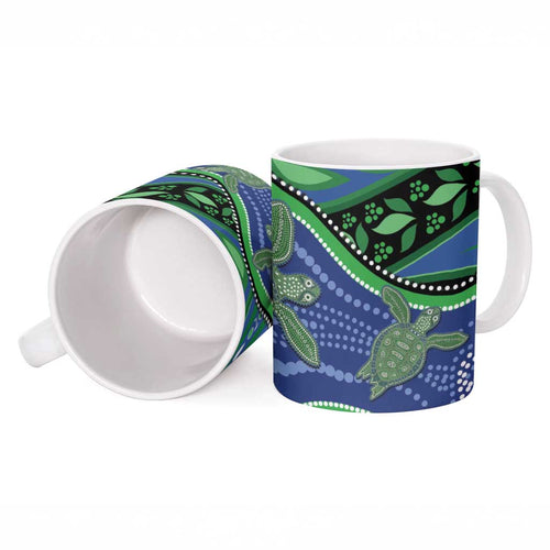 Torres Strait Islands Ceramic Mug Dhari Turtles Sea Animal Aboriginal Dot Art
