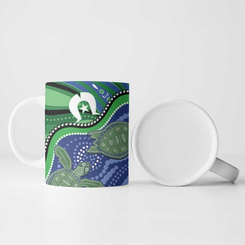 Torres Strait Islands Ceramic Mug Dhari Turtles Sea Animal Aboriginal Dot Art