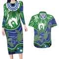 Torres Strait Islands Couples Matching Long Sleeve Bodycon Dress and Hawaiian Shirt Dhari Turtles Sea Animal Aboriginal Dot Art