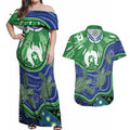 Torres Strait Islands Couples Matching Off Shoulder Maxi Dress and Hawaiian Shirt Dhari Turtles Sea Animal Aboriginal Dot Art