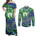 Torres Strait Islands Couples Matching Off Shoulder Maxi Dress and Long Sleeve Button Shirt Dhari Turtles Sea Animal Aboriginal Dot Art