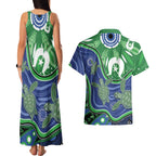 Torres Strait Islands Couples Matching Tank Maxi Dress and Hawaiian Shirt Dhari Turtles Sea Animal Aboriginal Dot Art