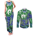 Torres Strait Islands Couples Matching Tank Maxi Dress and Long Sleeve Button Shirt Dhari Turtles Sea Animal Aboriginal Dot Art
