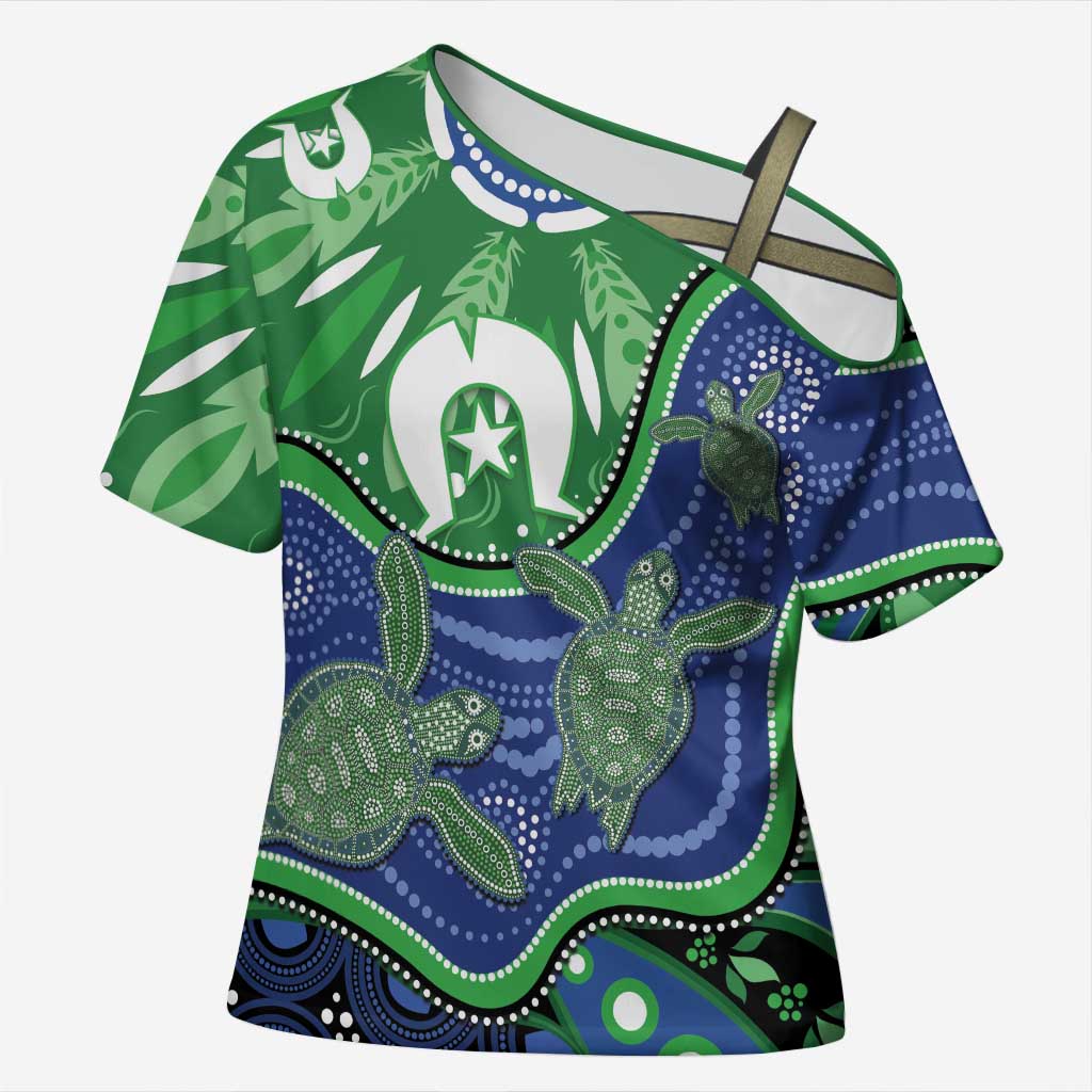 Torres Strait Islands Cross Shoulder Shirt Dhari Turtles Sea Animal Aboriginal Dot Art