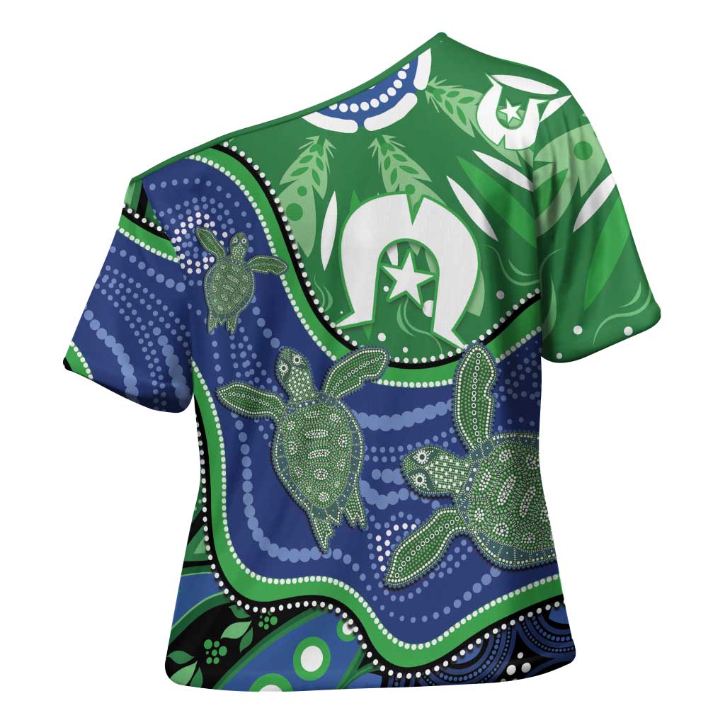 Torres Strait Islands Cross Shoulder Shirt Dhari Turtles Sea Animal Aboriginal Dot Art