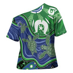 Torres Strait Islands Cross Shoulder Shirt Dhari Turtles Sea Animal Aboriginal Dot Art