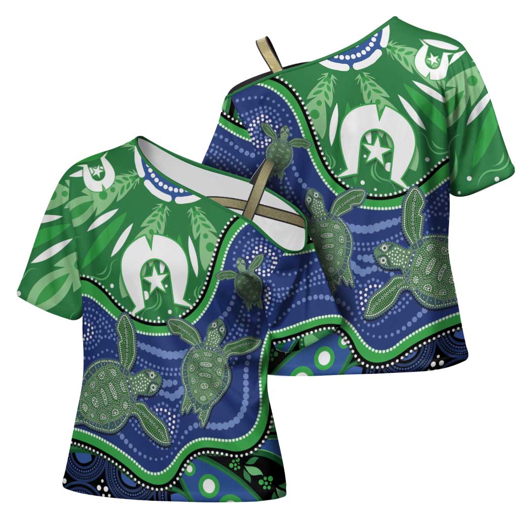 Torres Strait Islands Cross Shoulder Shirt Dhari Turtles Sea Animal Aboriginal Dot Art
