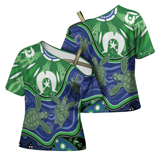 Torres Strait Islands Cross Shoulder Shirt Dhari Turtles Sea Animal Aboriginal Dot Art