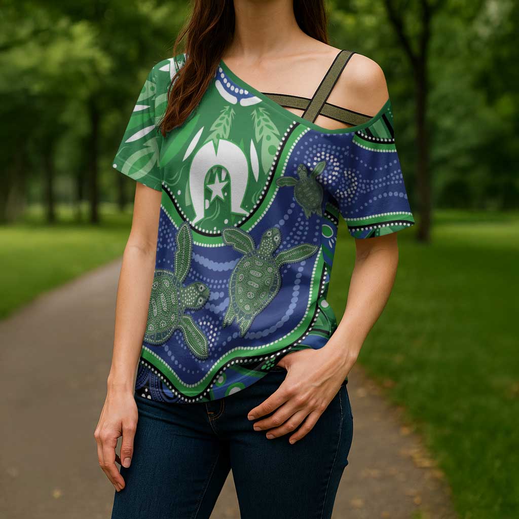 Torres Strait Islands Cross Shoulder Shirt Dhari Turtles Sea Animal Aboriginal Dot Art