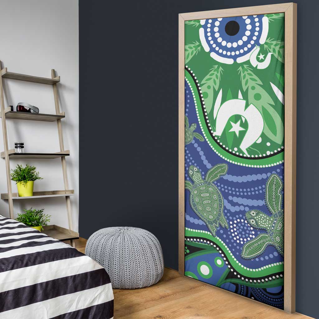 Torres Strait Islands Door Cover Dhari Turtles Sea Animal Aboriginal Dot Art