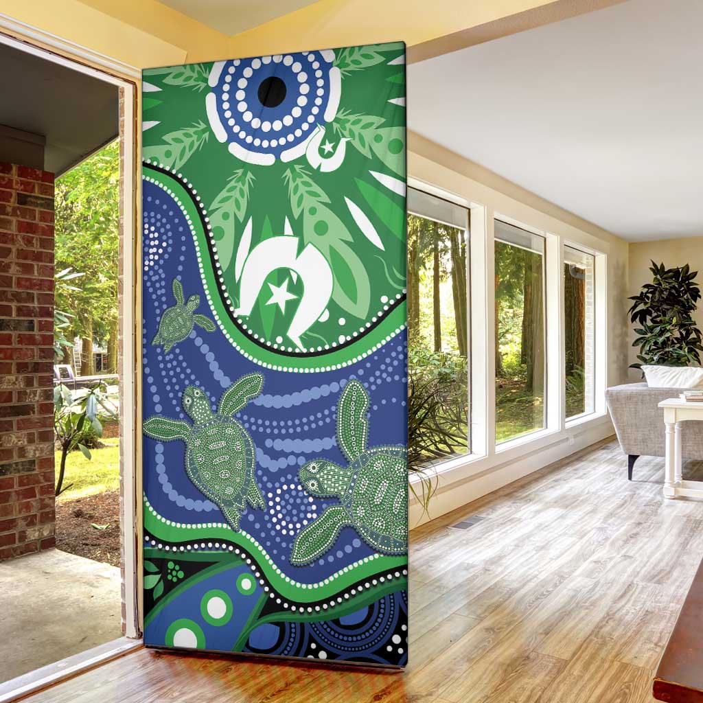Torres Strait Islands Door Cover Dhari Turtles Sea Animal Aboriginal Dot Art
