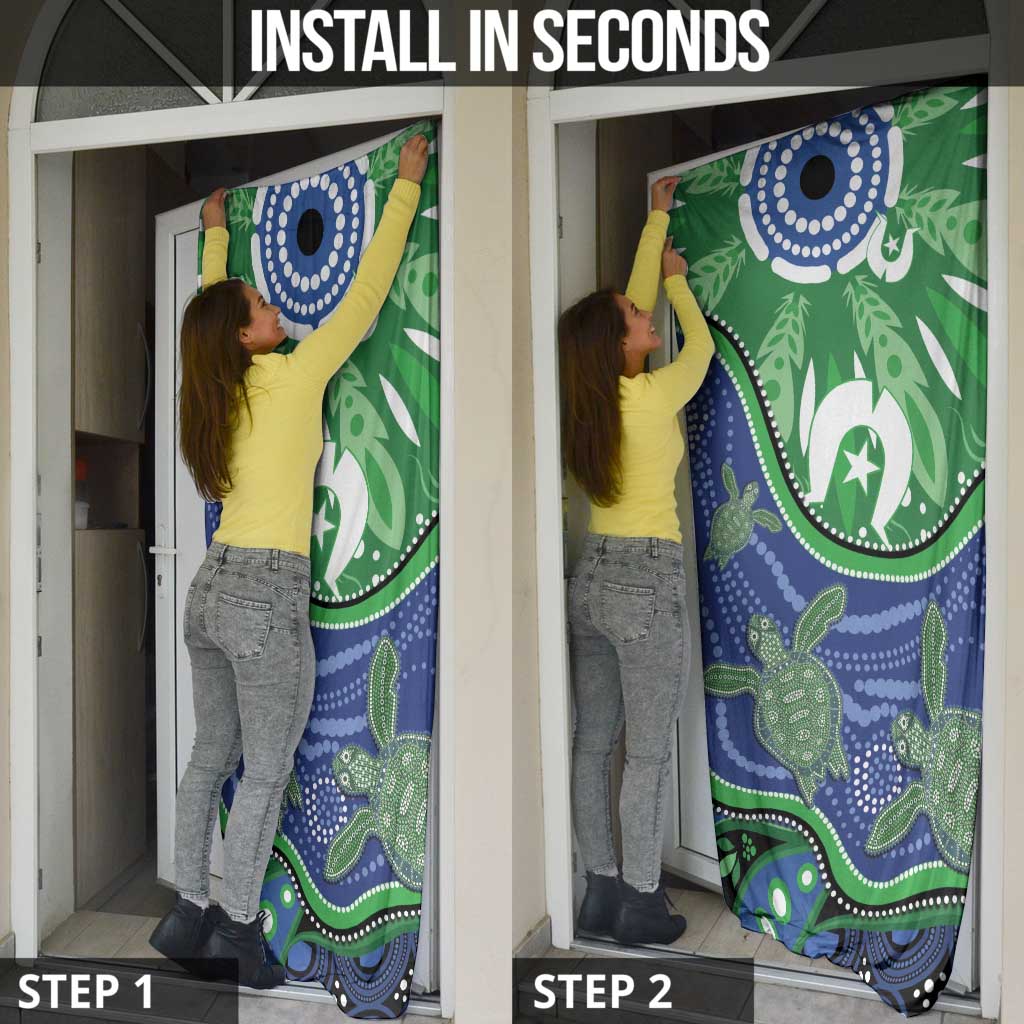 Torres Strait Islands Door Cover Dhari Turtles Sea Animal Aboriginal Dot Art