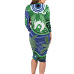 Torres Strait Islands Family Matching Long Sleeve Bodycon Dress and Hawaiian Shirt Dhari Turtles Sea Animal Aboriginal Dot Art