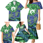 Torres Strait Islands Family Matching Mermaid Dress and Hawaiian Shirt Dhari Turtles Sea Animal Aboriginal Dot Art