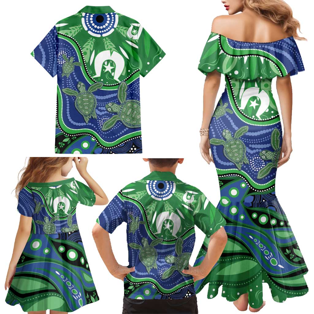 Torres Strait Islands Family Matching Mermaid Dress and Hawaiian Shirt Dhari Turtles Sea Animal Aboriginal Dot Art