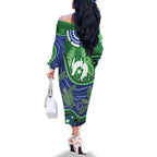Torres Strait Islands Family Matching Off The Shoulder Long Sleeve Dress and Hawaiian Shirt Dhari Turtles Sea Animal Aboriginal Dot Art
