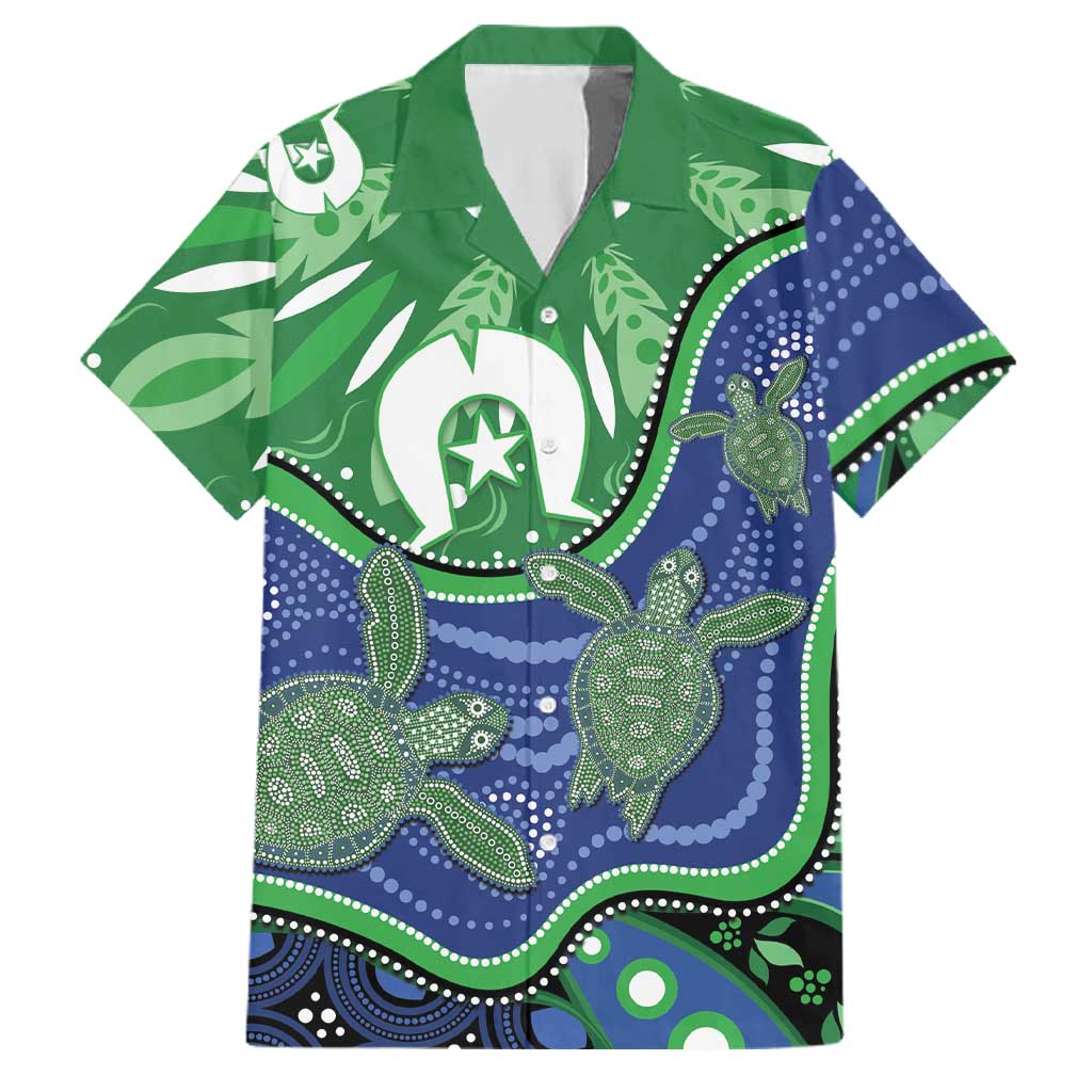 Torres Strait Islands Family Matching Off Shoulder Maxi Dress and Hawaiian Shirt Dhari Turtles Sea Animal Aboriginal Dot Art