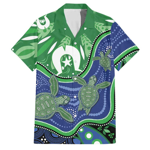 Torres Strait Islands Family Matching Off Shoulder Maxi Dress and Hawaiian Shirt Dhari Turtles Sea Animal Aboriginal Dot Art
