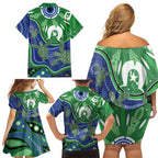 Torres Strait Islands Family Matching Off Shoulder Short Dress and Hawaiian Shirt Dhari Turtles Sea Animal Aboriginal Dot Art